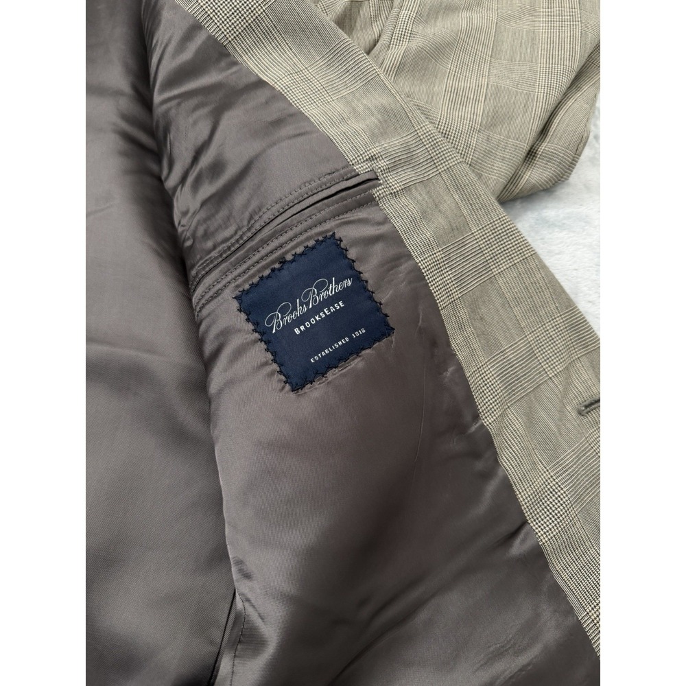 VTG Brooks Brothers Brookease Blazer Men 41 Beige Plaid Wool Sport Coat Jacket - Picture 6 of 13